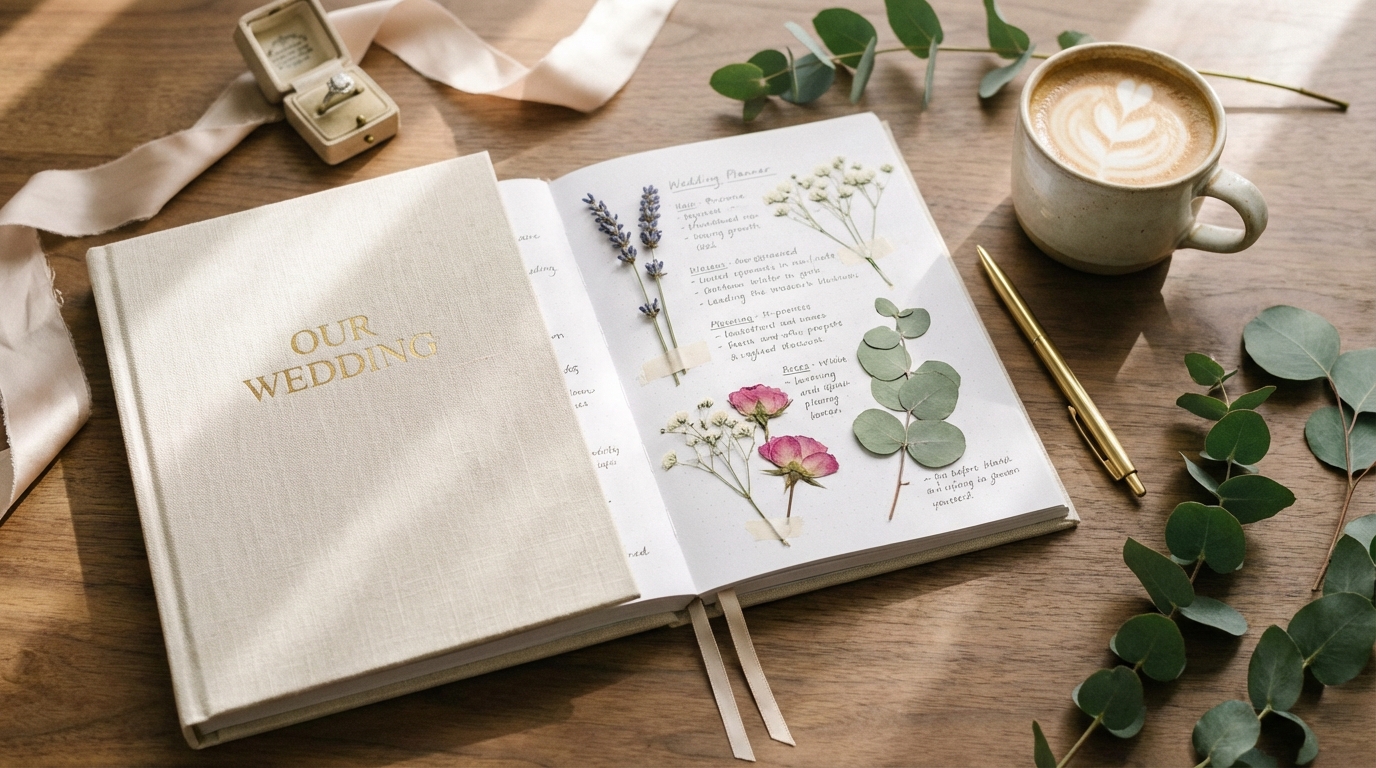 Elegante Hochzeitstafel mit Eukalyptus und Kerzen
